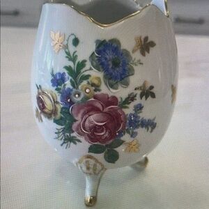 Floral Porcelain Vase with Gold Accents